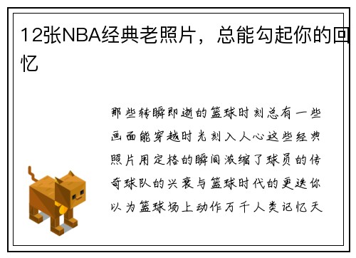 12张NBA经典老照片，总能勾起你的回忆